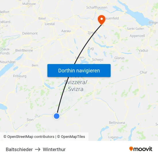 Baltschieder to Winterthur map