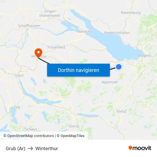 Grub (Ar) to Winterthur map