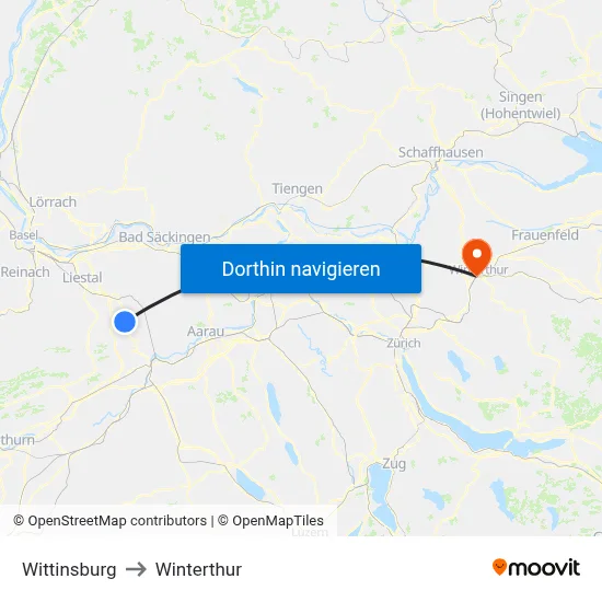 Wittinsburg to Winterthur map