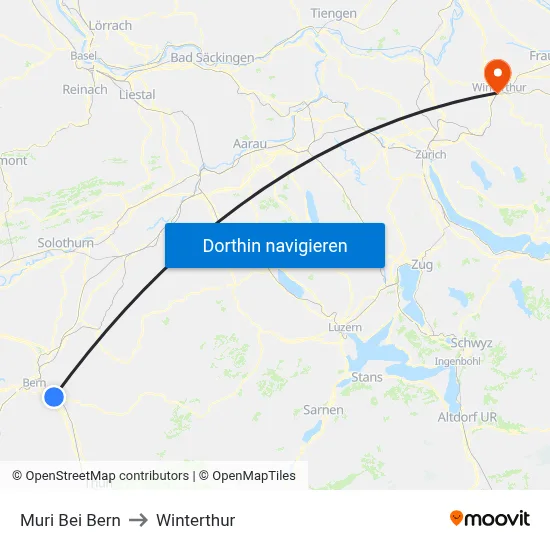 Muri Bei Bern to Winterthur map