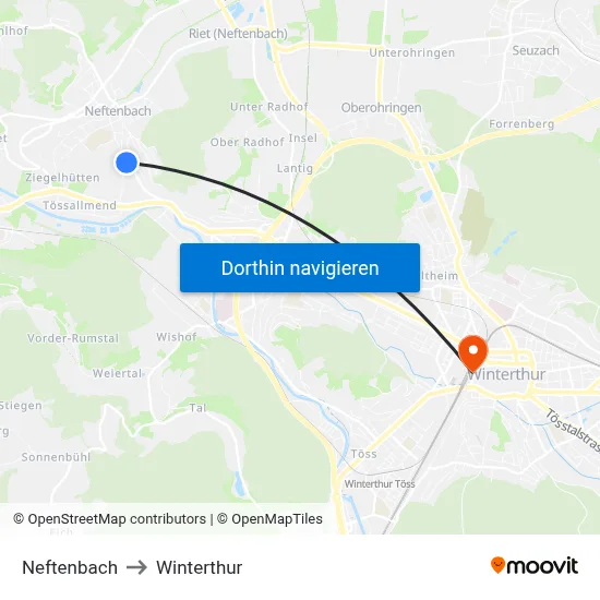 Neftenbach to Winterthur map