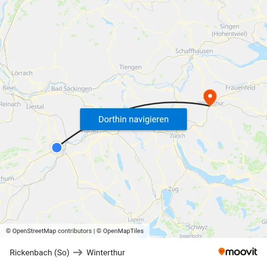 Rickenbach (So) to Winterthur map