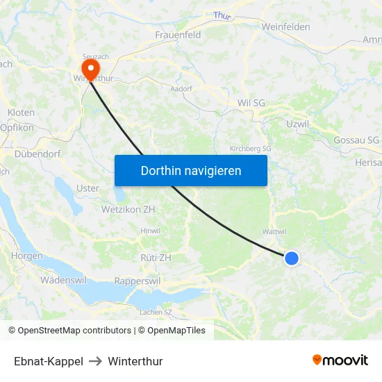 Ebnat-Kappel to Winterthur map