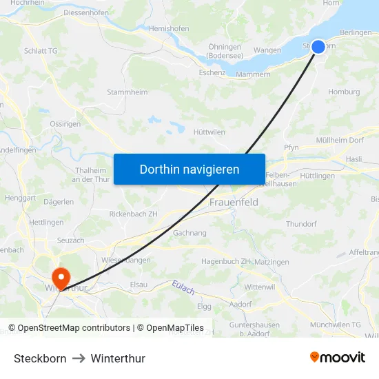 Steckborn to Winterthur map