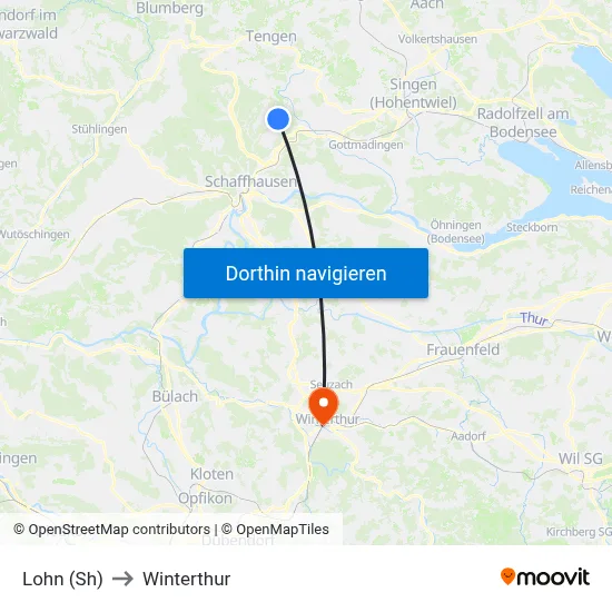 Lohn (Sh) to Winterthur map