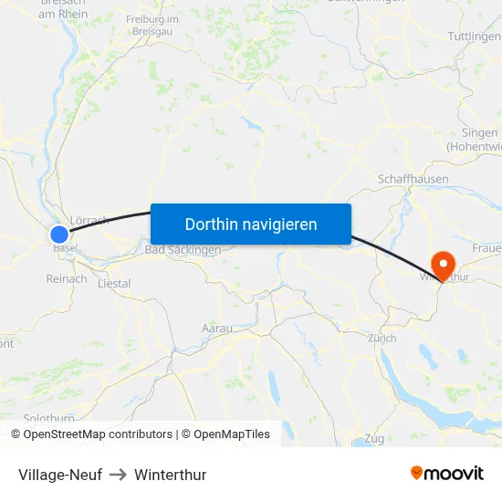 Village-Neuf to Winterthur map