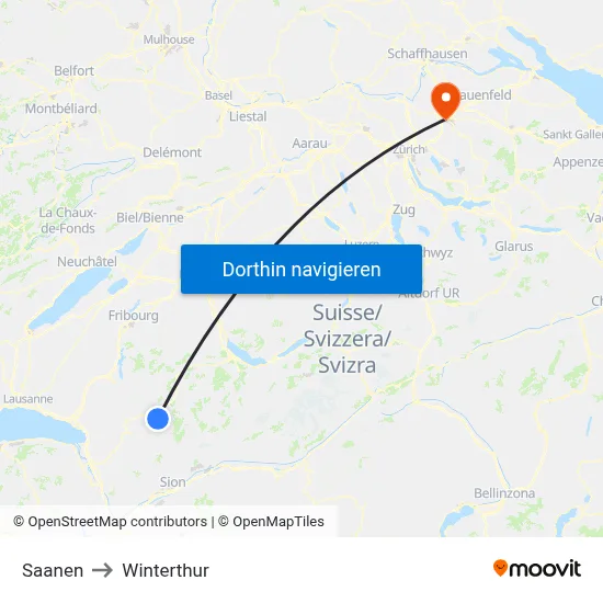 Saanen to Winterthur map