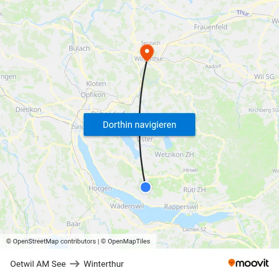Oetwil AM See to Winterthur map