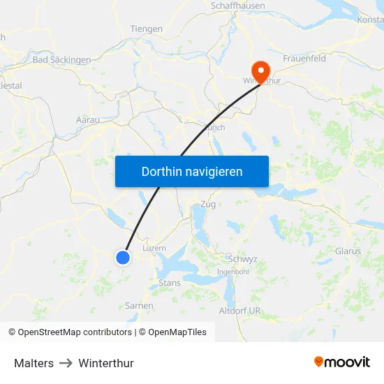 Malters to Winterthur map
