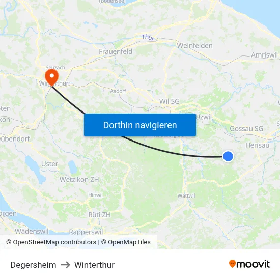 Degersheim to Winterthur map