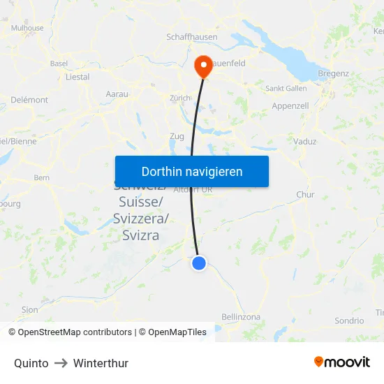 Quinto to Winterthur map