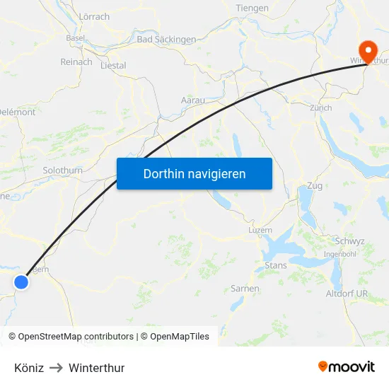 Köniz to Winterthur map