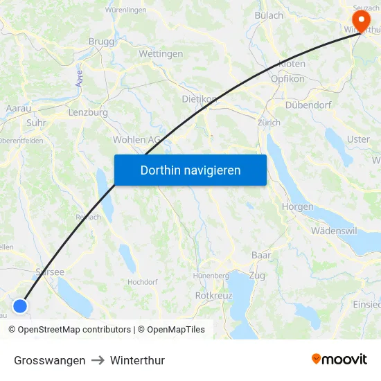 Grosswangen to Winterthur map