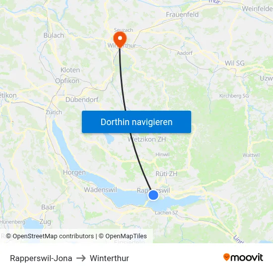 Rapperswil-Jona to Winterthur map