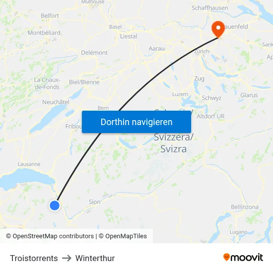 Troistorrents to Winterthur map