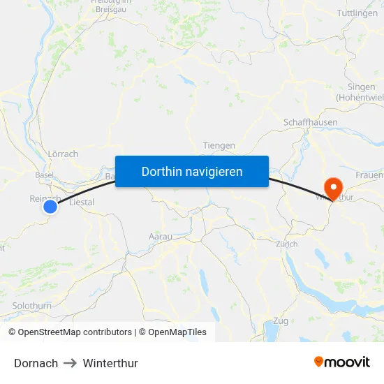 Dornach to Winterthur map