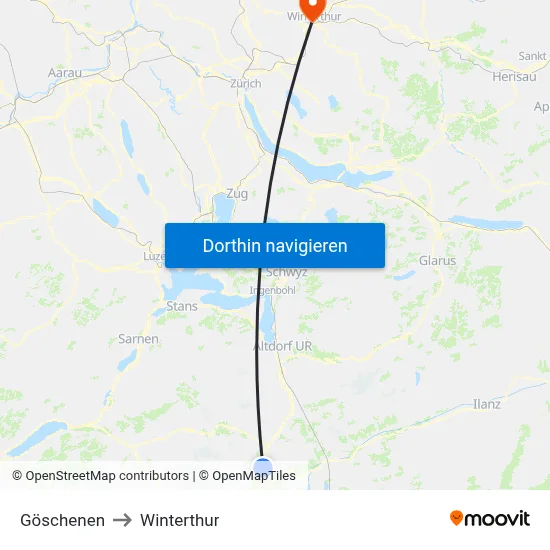 Göschenen to Winterthur map