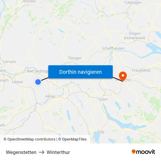 Wegenstetten to Winterthur map