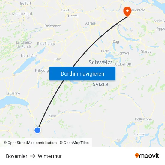 Bovernier to Winterthur map