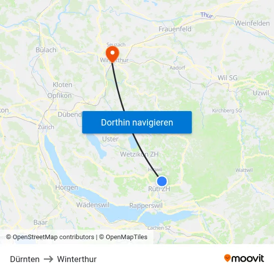 Dürnten to Winterthur map
