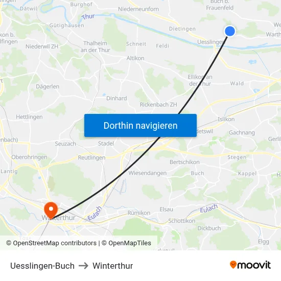 Uesslingen-Buch to Winterthur map