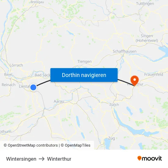 Wintersingen to Winterthur map