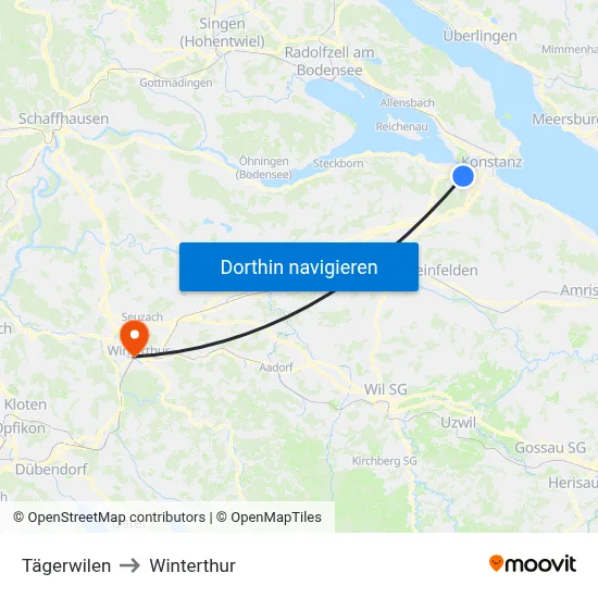 Tägerwilen to Winterthur map