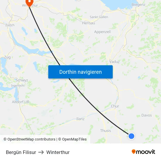 Bergün Filisur to Winterthur map
