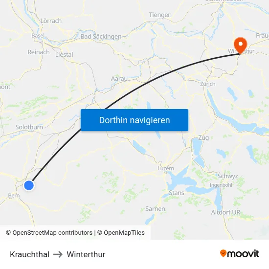 Krauchthal to Winterthur map