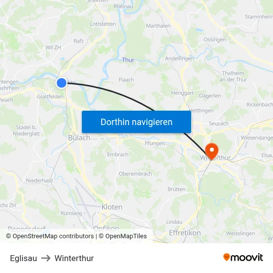 Eglisau to Winterthur map