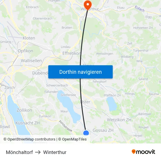 Mönchaltorf to Winterthur map