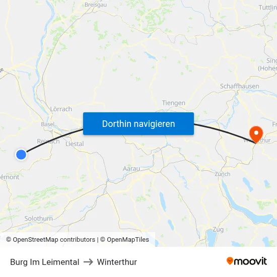 Burg Im Leimental to Winterthur map