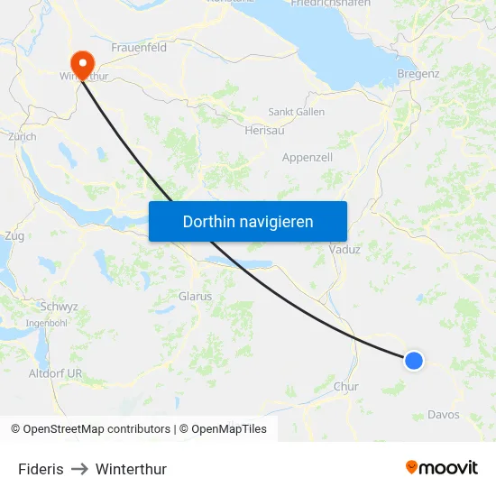 Fideris to Winterthur map