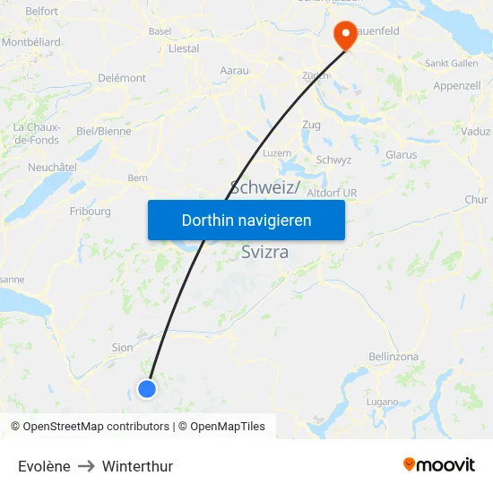 Evolène to Winterthur map