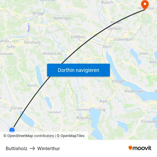 Buttisholz to Winterthur map