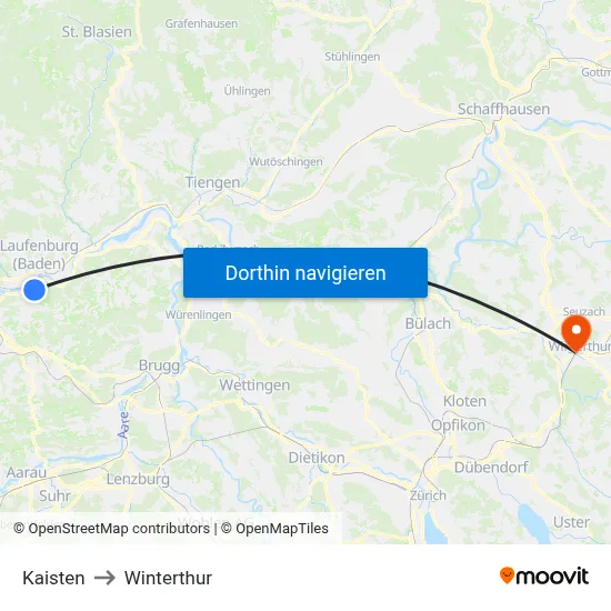 Kaisten to Winterthur map