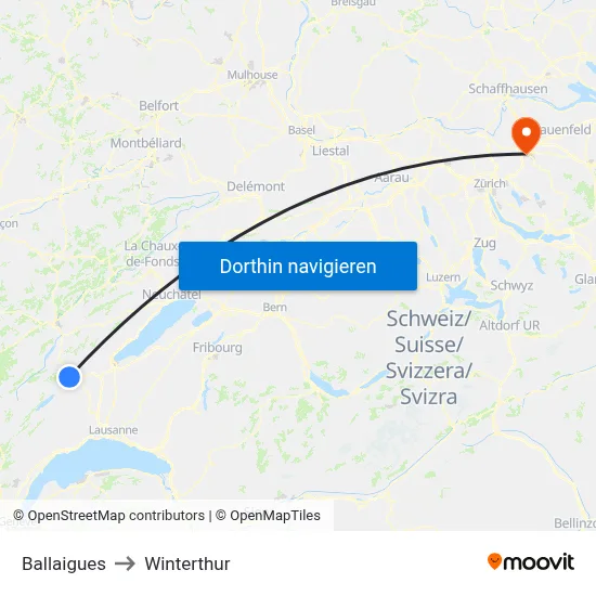 Ballaigues to Winterthur map