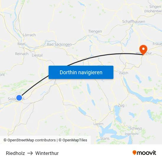 Riedholz to Winterthur map