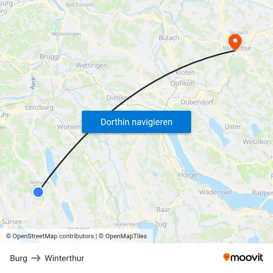 Burg to Winterthur map