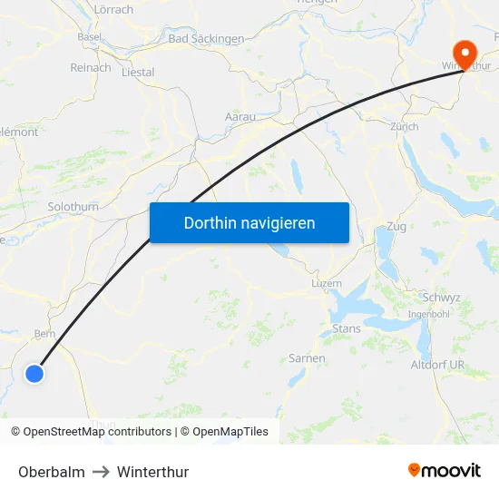 Oberbalm to Winterthur map