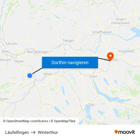 Läufelfingen to Winterthur map