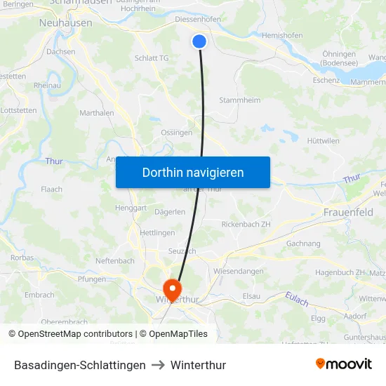 Basadingen-Schlattingen to Winterthur map