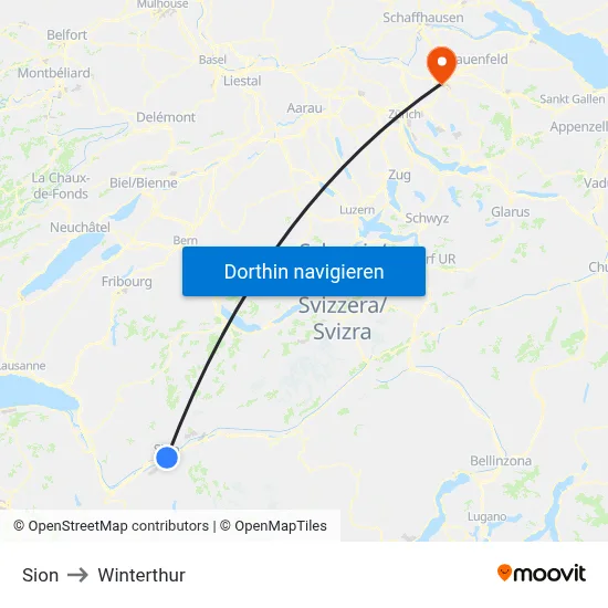Sion to Winterthur map