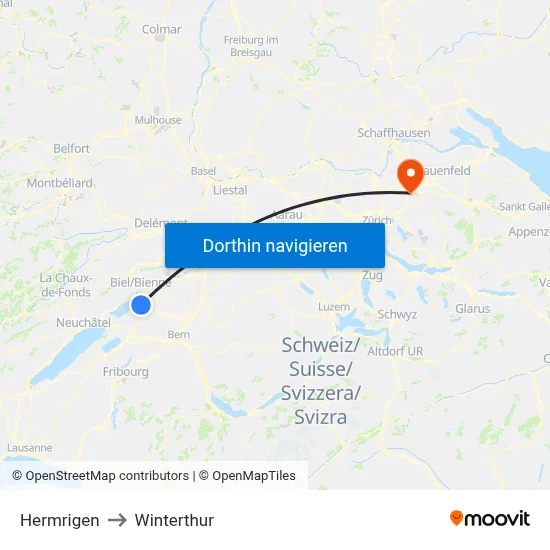 Hermrigen to Winterthur map