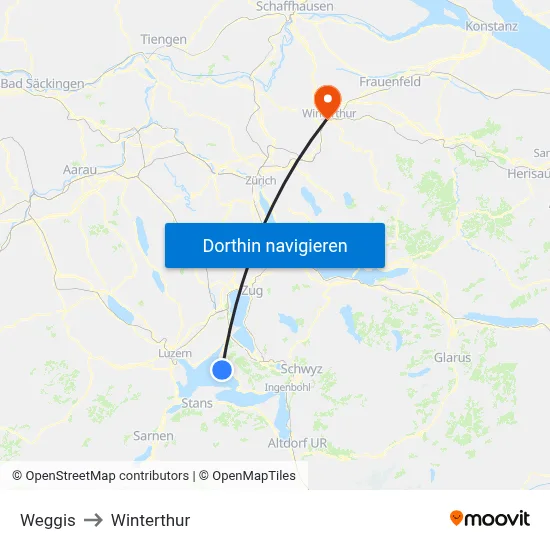 Weggis to Winterthur map