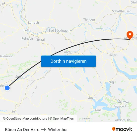 Büren An Der Aare to Winterthur map