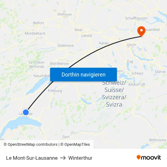 Le Mont-Sur-Lausanne to Winterthur map