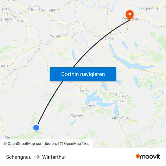 Schangnau to Winterthur map