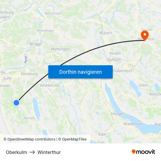 Oberkulm to Winterthur map