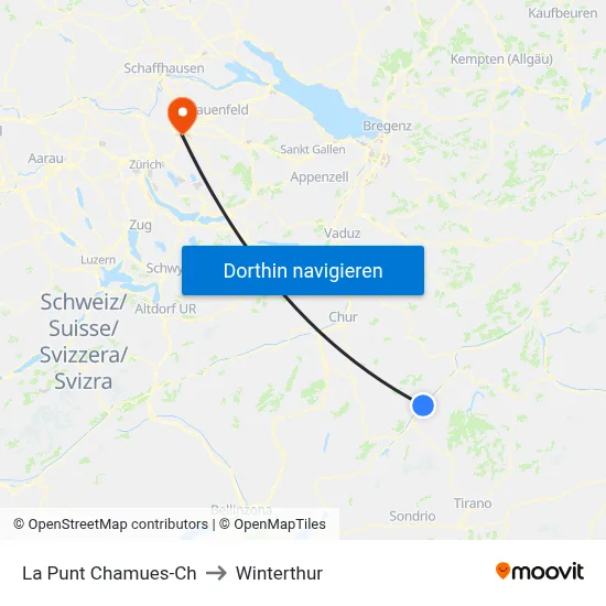 La Punt Chamues-Ch to Winterthur map
